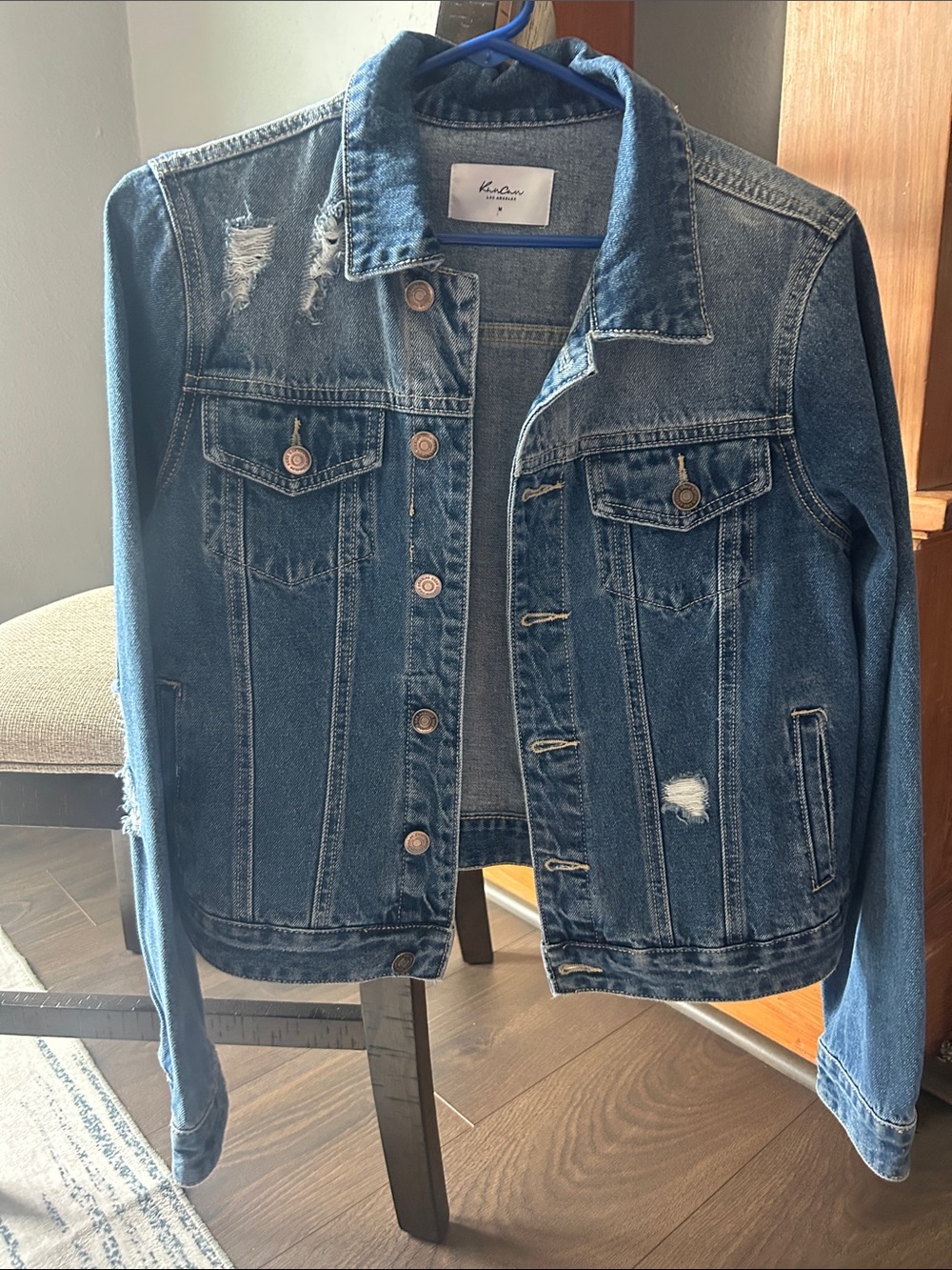 NWOT KanCan Distressed Classic Blue Denim Jean Jacket